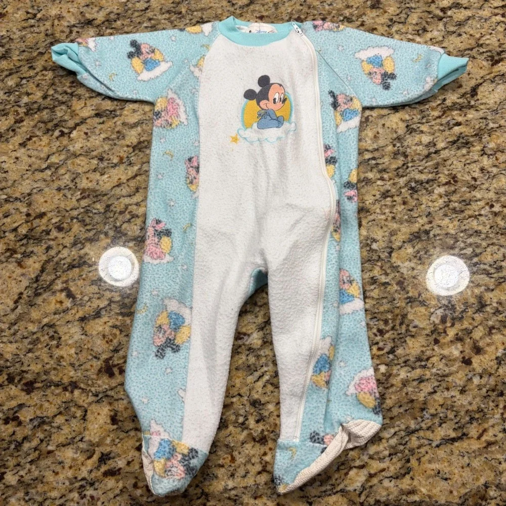 Vintage 1984 Disney Babies Dr Denton Mickey Mouse Fleece Footed Sleeper Blue 12M